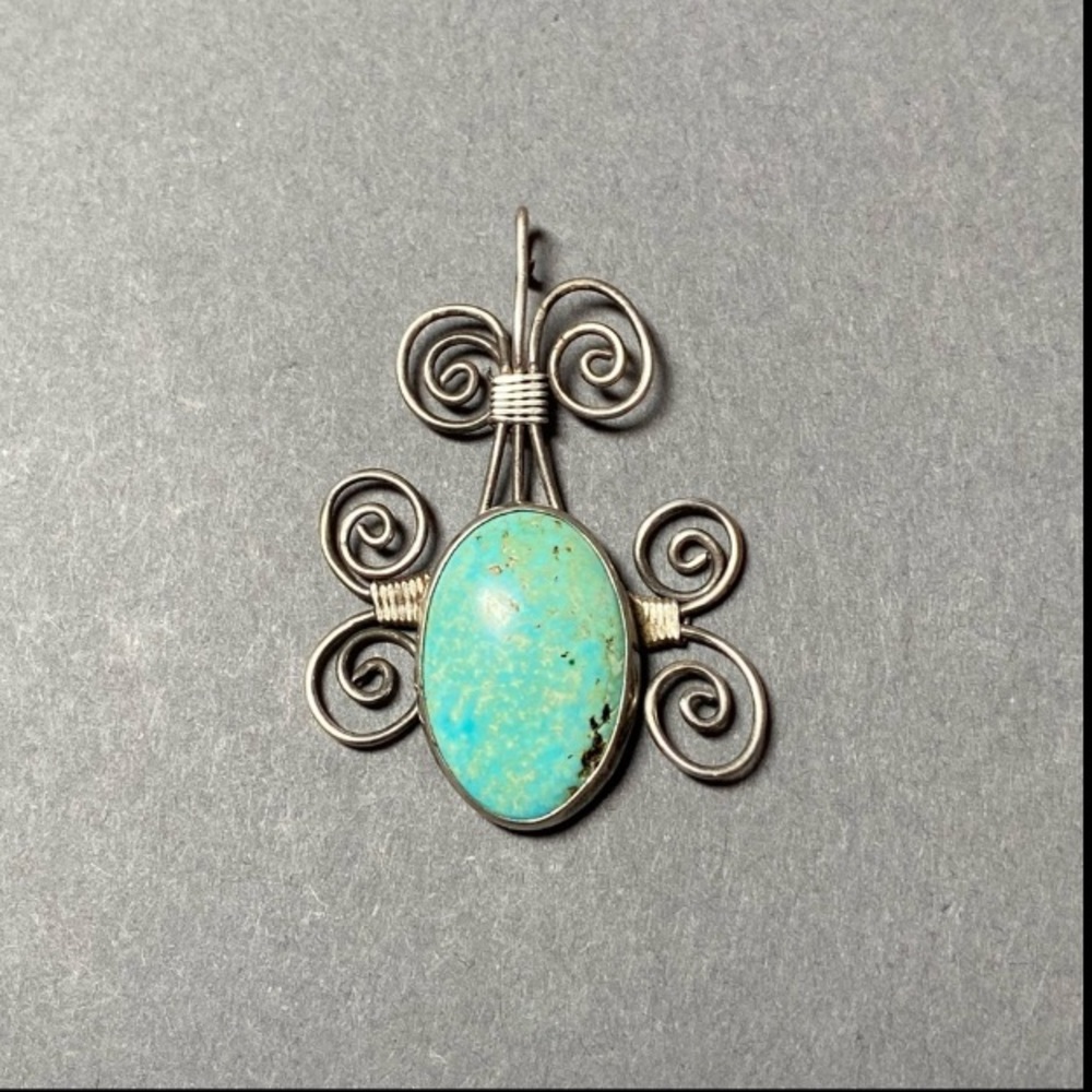 Vintage sterling silver green blue Amazonite pendant